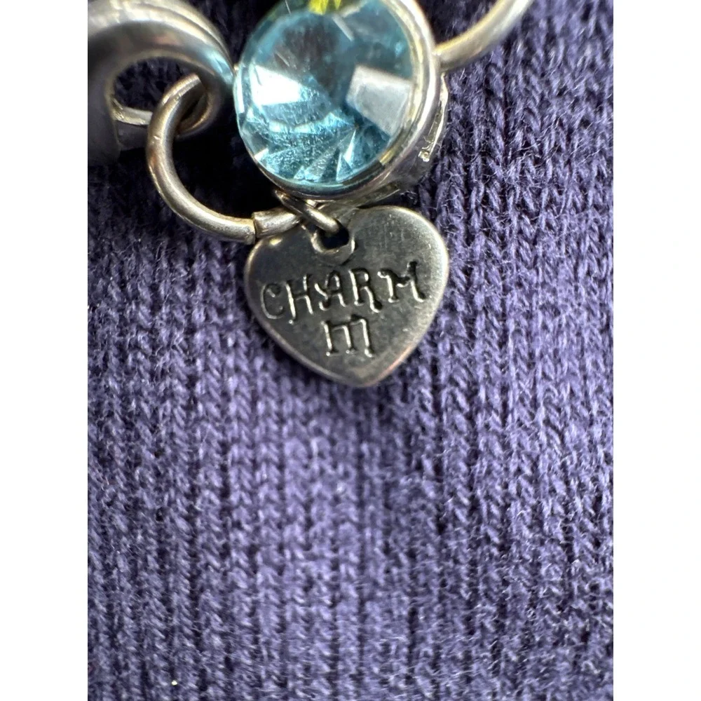 Charm Silver Tone Multi Color‎ Rhinestone Heart Charm Bracelet